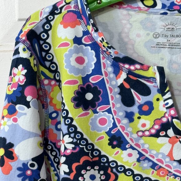 NEW T by Talbots UPF 50 Sz 3X Womens Pique Knit Tunic 3/4 Sleeve Multi Daisy - Picture 3 of 9